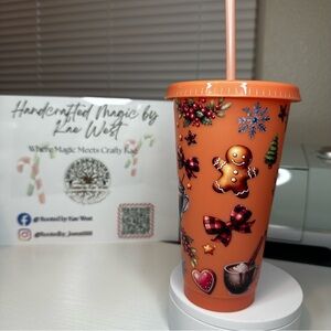 “Gingerbread Cocoa Christmas” 24oz Cold Cup – Cream & Orange – Brand New